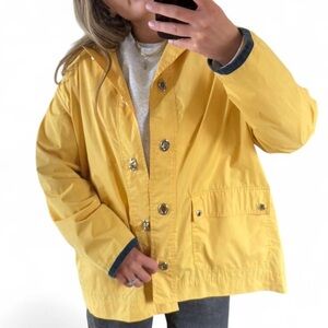 Vintage Vittadini Yellow Canvas Chore Jacket Navy Corduroy Collar Size Small